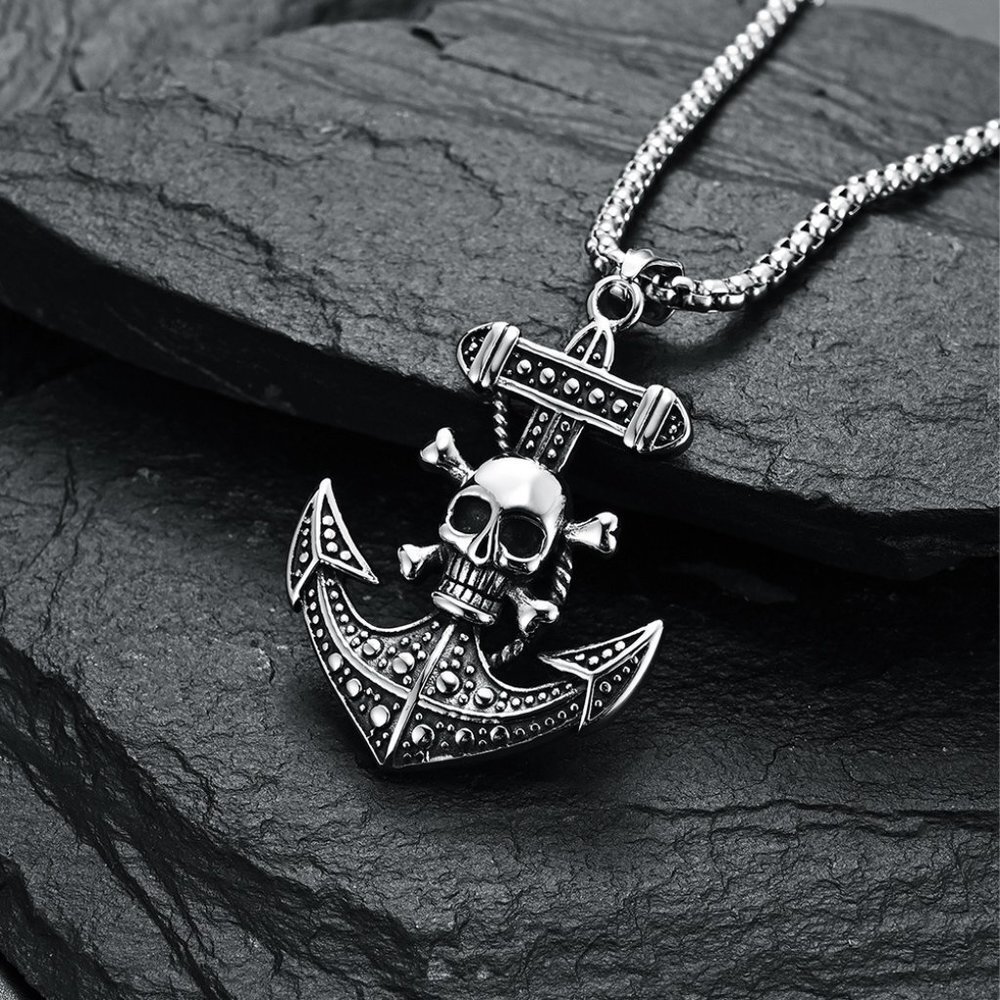 ❤️Halloween style Viking skull bat anchor necklace, N90201P146